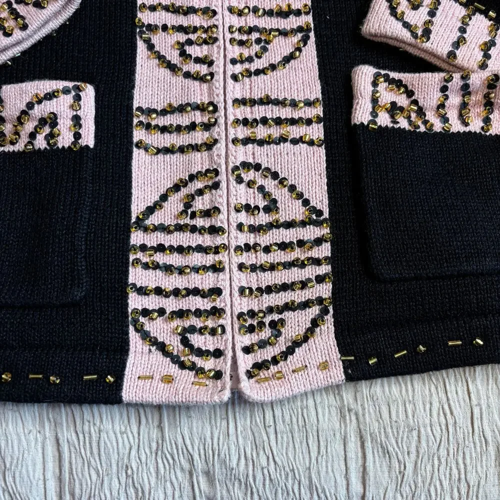 Storybook Knits Vintage Beaded Art Cardigan Jacket XS Cottagecore Boho Artwear - Picture 12 of 15